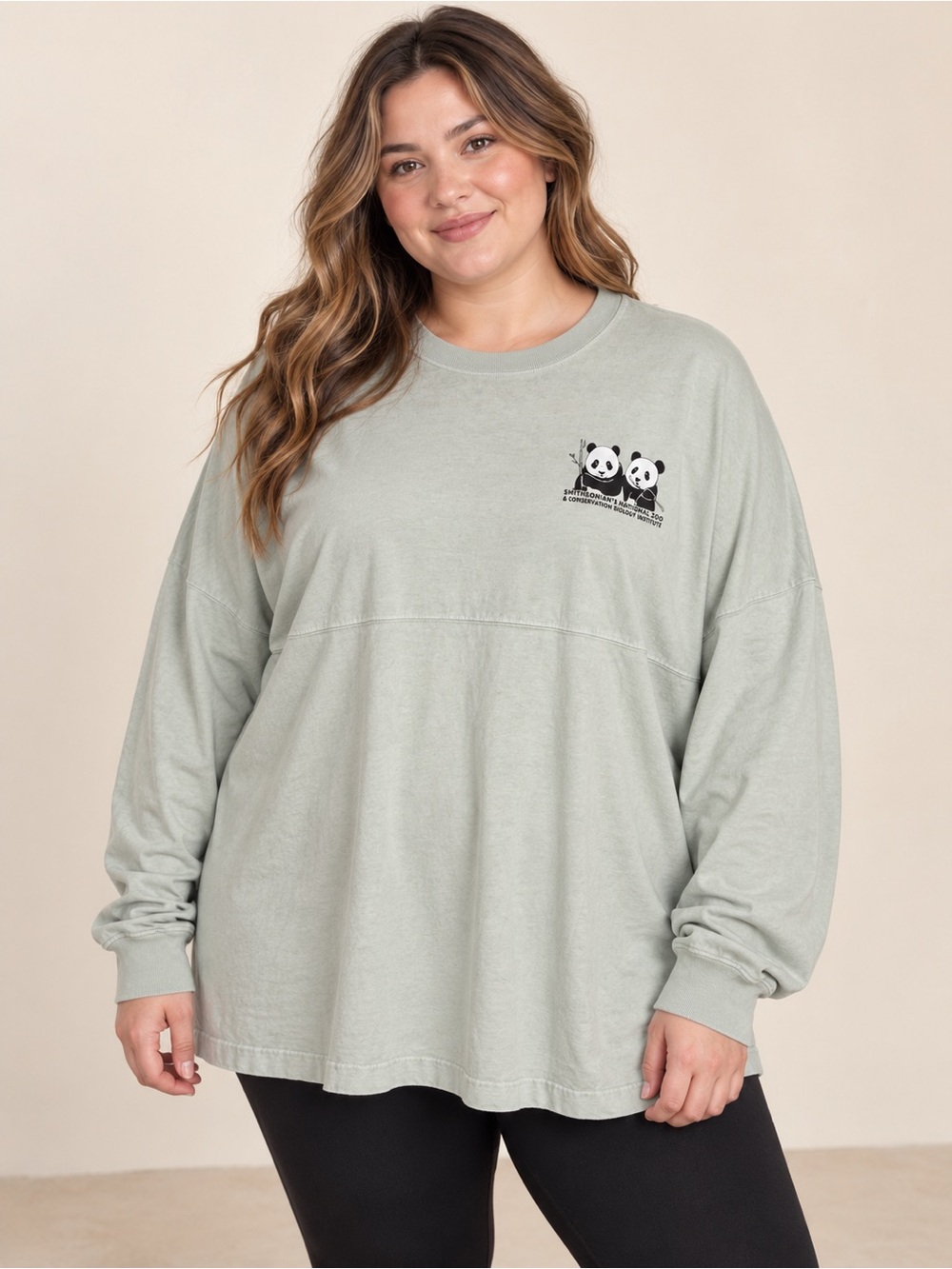 Spirit Jersey Smithsonian National Zoo Panda Long Sleeve Shirt XXL Sage Green
